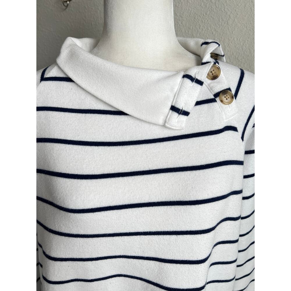 J. Crew Factory White Striped Wide Button Collar Pullover Sweatshirt Women's M - Picture 3 of 7